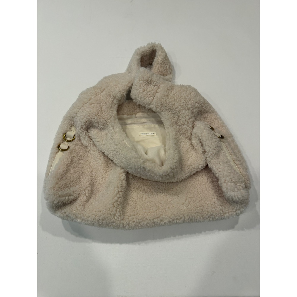 American Eagle Sherpa Fleece Hobo Bag Cream Ivory Faux Fur Shoulder Bag Large